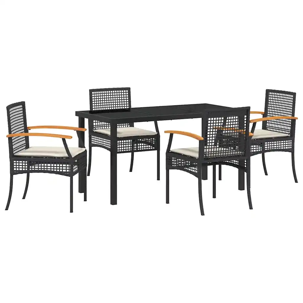Set da Pranzo per Giardino con cuscino 5 pcs Nero Rattan 3380815