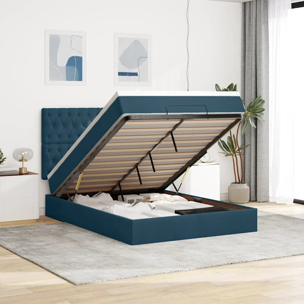 Struttura Letto Pouf con Materassi Blu 140x200cm in Velluto 3314400