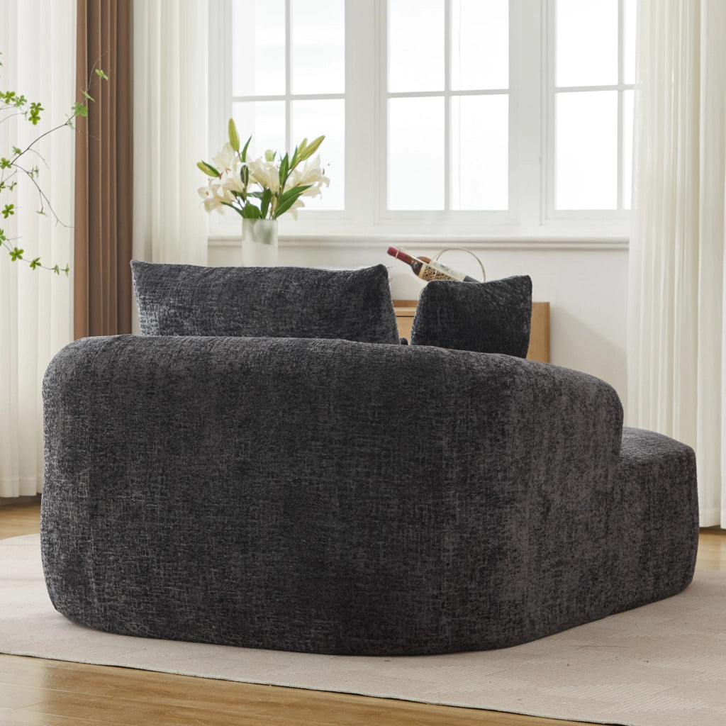 Divano chaise longue imbottito in velluto a coste con cuscino, letto estraibile per salotto, nero, senza montaggio