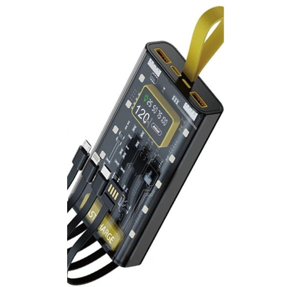 Trade Shop - Power Bank Portatile Design Trasparente Con Cavi Ricarica Integrati 12000 Mah Q-dc468 -
