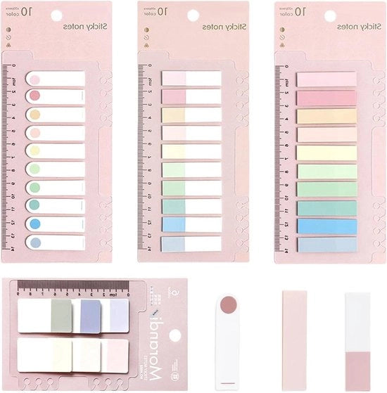 Nota self-adesiva - 660 pezzi, 4 stili, schede per indice con scala, schede di lettura colorate per etichette e cartelle da inviare - Rosa.