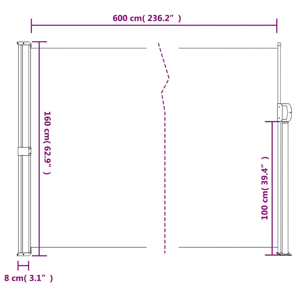 Tenda da Sole Laterale Retrattile Beige 160x600 cm 4004525