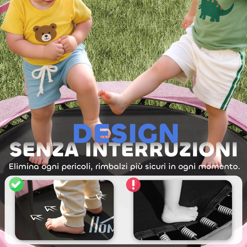 Tappeto Elastico per Bambini con Rete di Sicurezza ¨C zephmum ¨C Rosa, ?140x190 cm