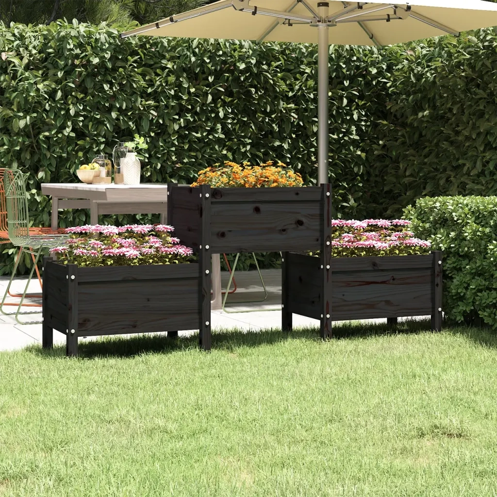 Fioriera | Cassetta per fiori | Vaso Nera 178,5x44x75 cm in Legno Massello di Pino