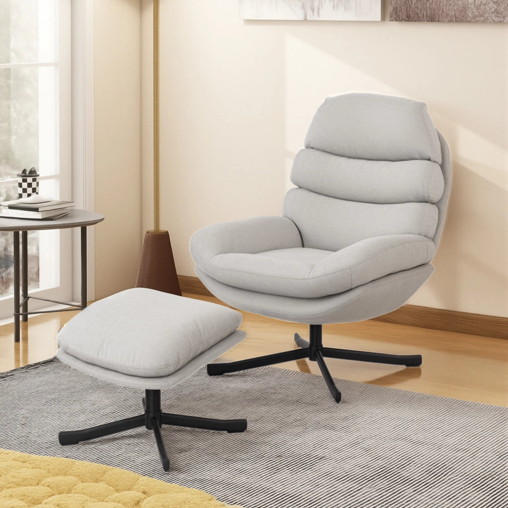 Poltrona relax con poggiapiedi ¨C Xylo ¨C tessuto chenille crema 78x93x100cm