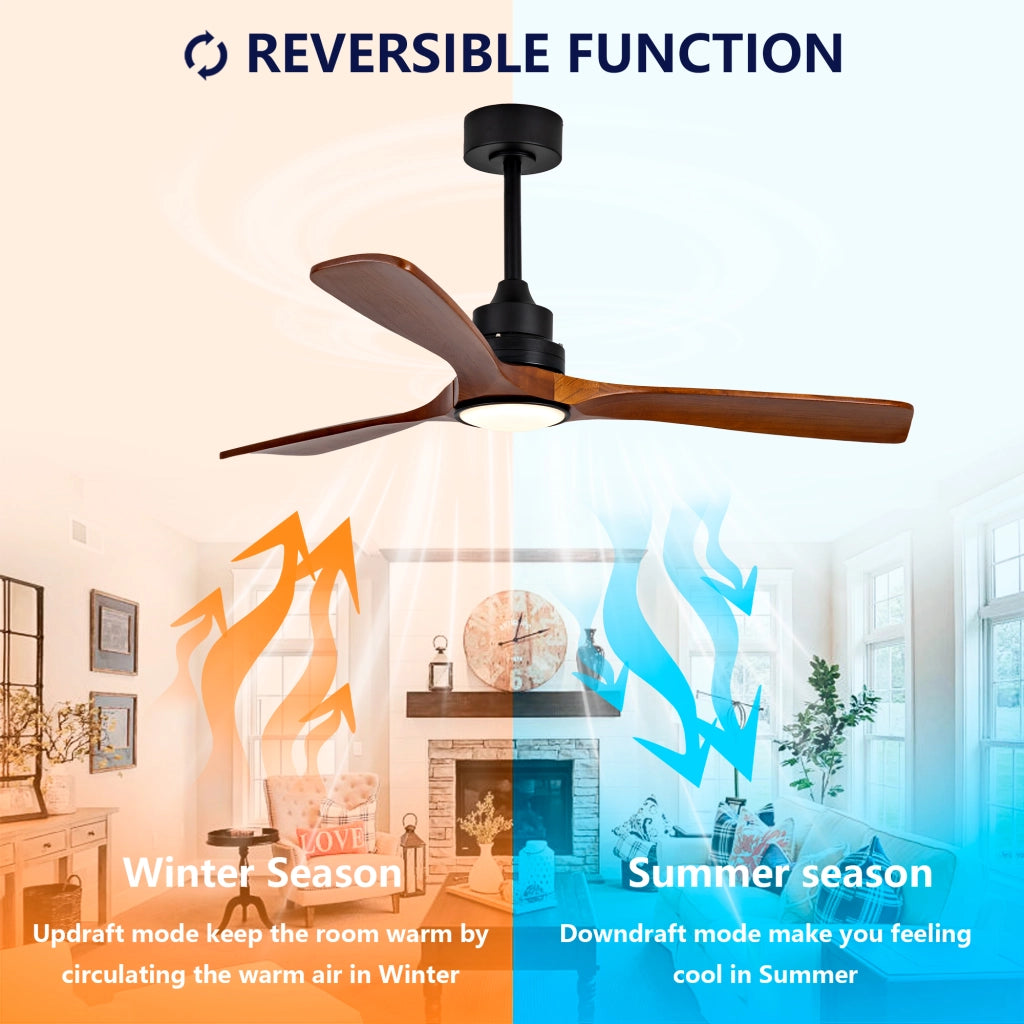 Nuovo ventilatore da soffitto 52 pollici con luce, 3 pale legno massello, 6 velocit¨¤, 3CCT dimmerabile, telecomando, design moderno