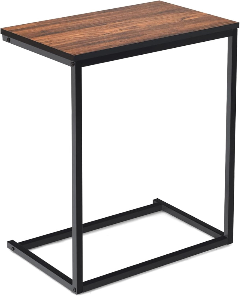 Tavolino a Forma di C, Tavolino Salvaspazio, Struttura in Legno e Ferro, Industriale, Ideale per Soggiorno, Camera da Letto, Ufficio, 55x35x65 cm, 2 Colori Disponibili