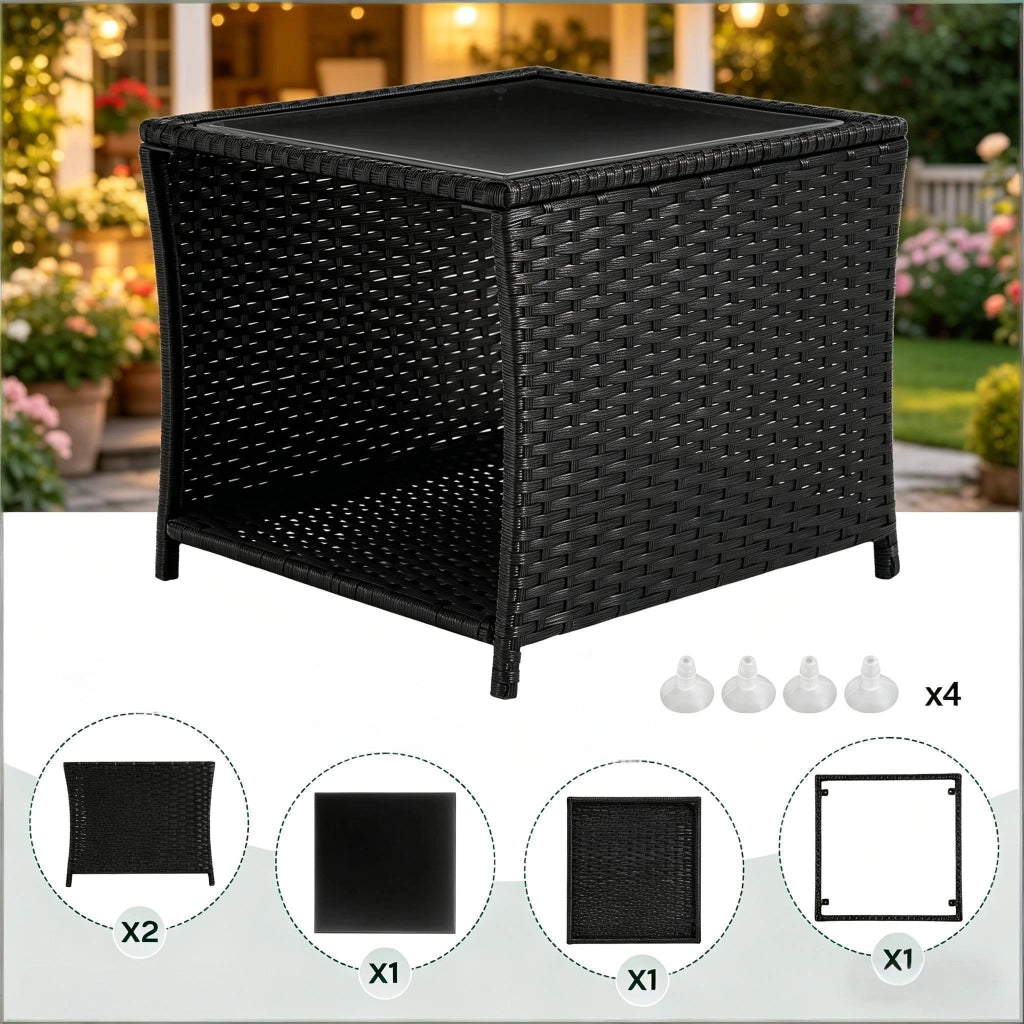 TAVOLO DA GIARDINO IN POLYRATTAN CON VANO PORTAOGGETTI 45 x 45 x 40 cm NERO