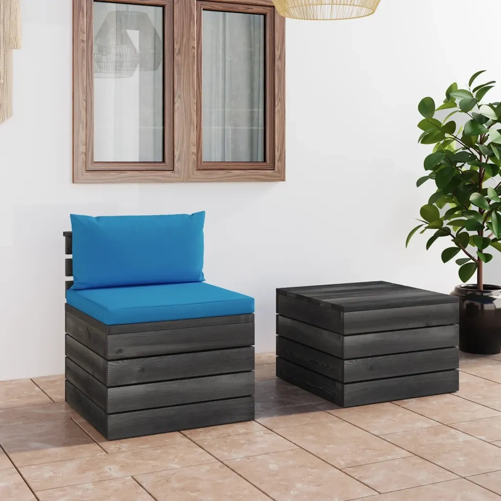 Set Divani da Giardino su Pallet 2 pz con Cuscini Massello Pino cod mxl 41487