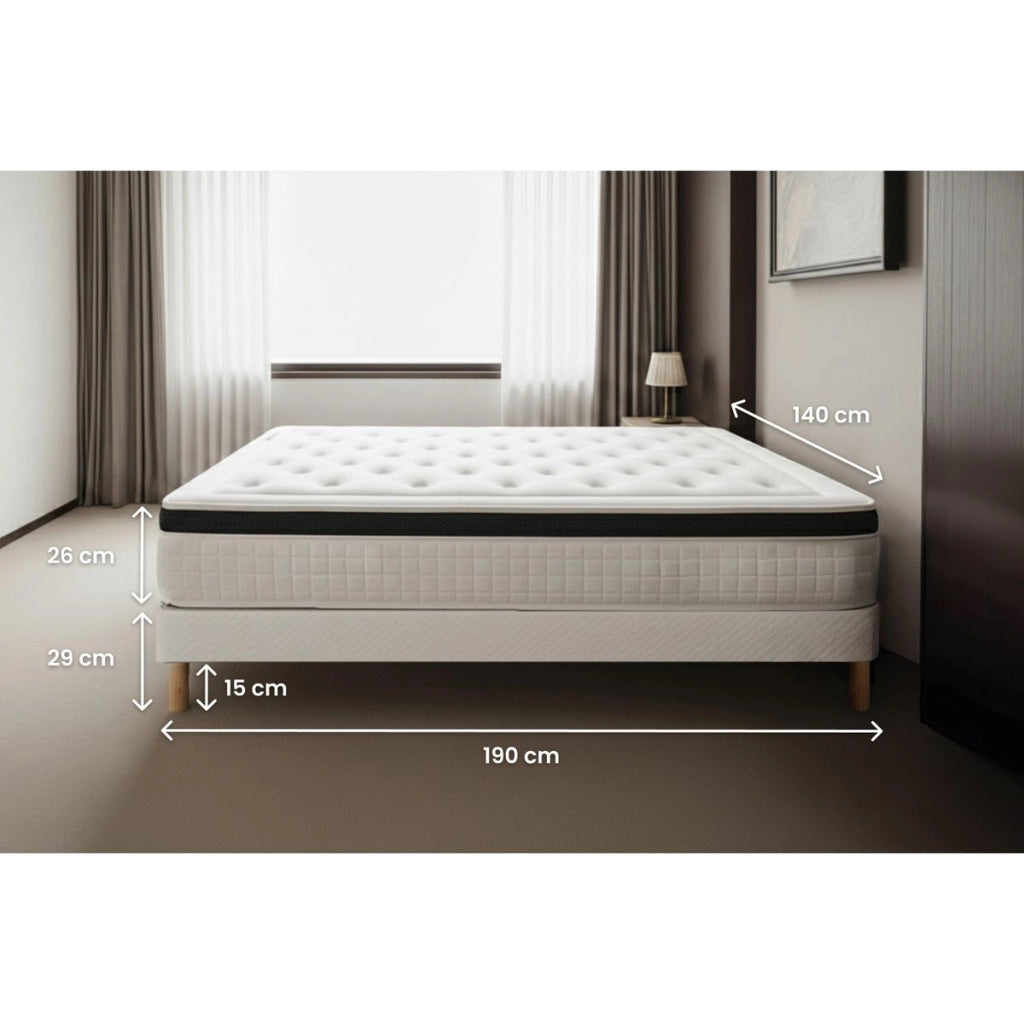 Pacchetto letto completo - Materasso 140x190cm + Box spring con doghe (kit) + 2 cuscini + Piumino - Privilège