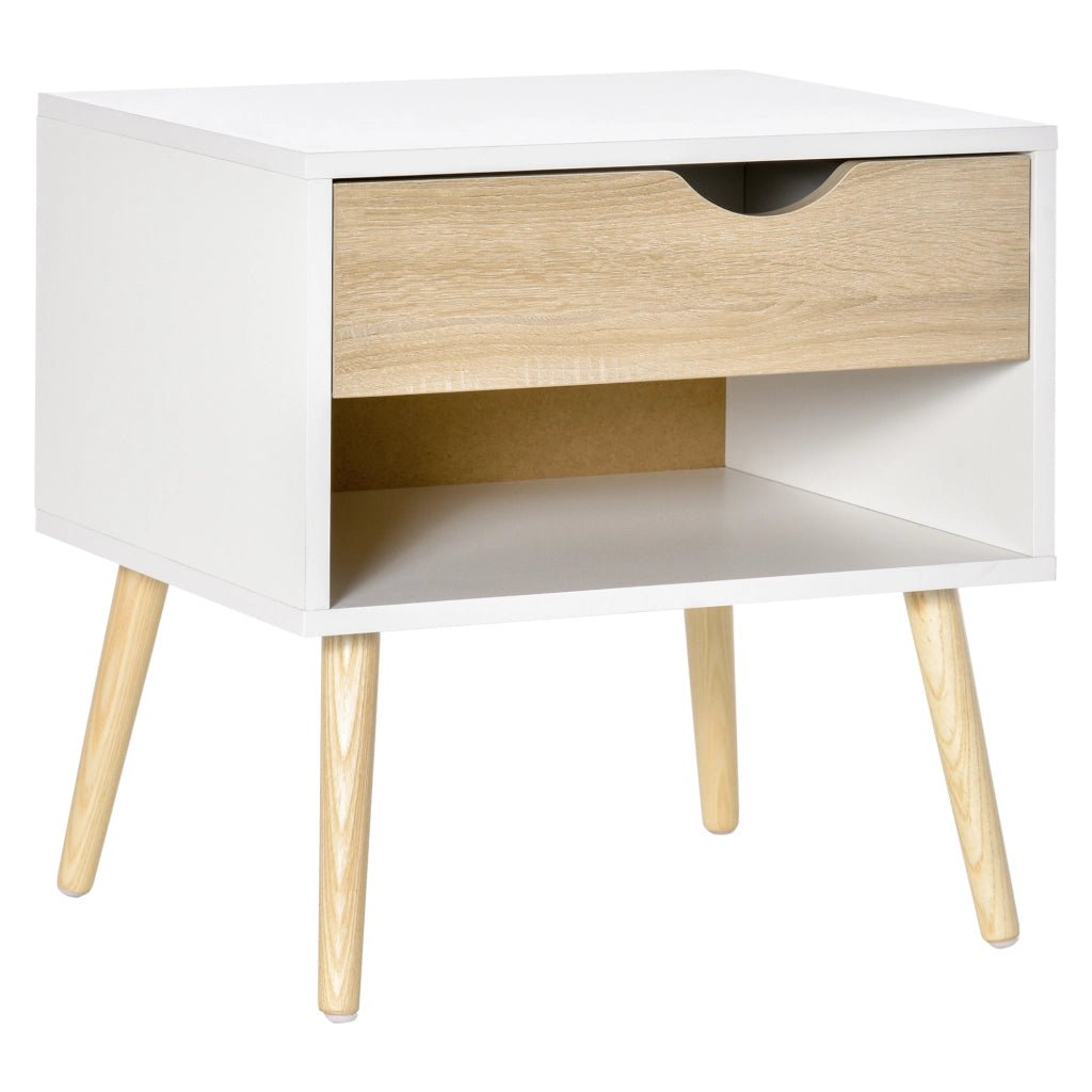 Comodino con cassetto ¨C zephmum ¨C bianco e legno 50x39x51 cm