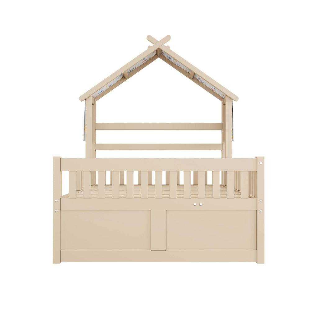 Letto a Soppalco con Cassetti e Sbarre ¨C MINIMAL ¨C Legno 140x200 Crema