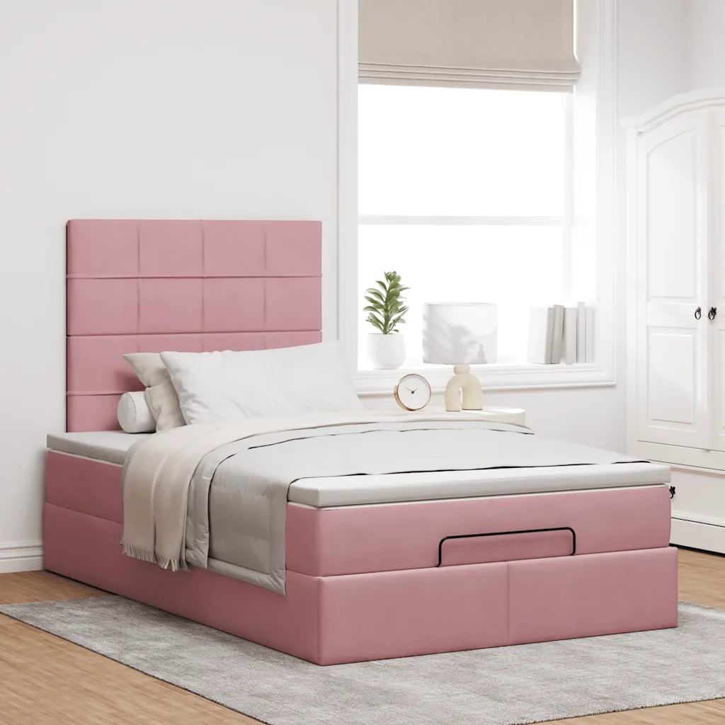 Struttura Letto Pouf con Materassi Rosa 120x190 cm Velluto 3313462