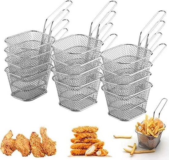 12 set di contenitori per fritto, piccoli contenitori da servizio in acciaio inossidabile, per patatine, contenitore per patatine, contenitori per fritto per il servizio di patatine, gamberi, anelli di cipolla
