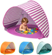 Tenda per bambini con piscina a pop-up, protezione UV, ombrellone portatile per bambini, tenda per spiaggia, giardino e viaggi, con strisce rosse