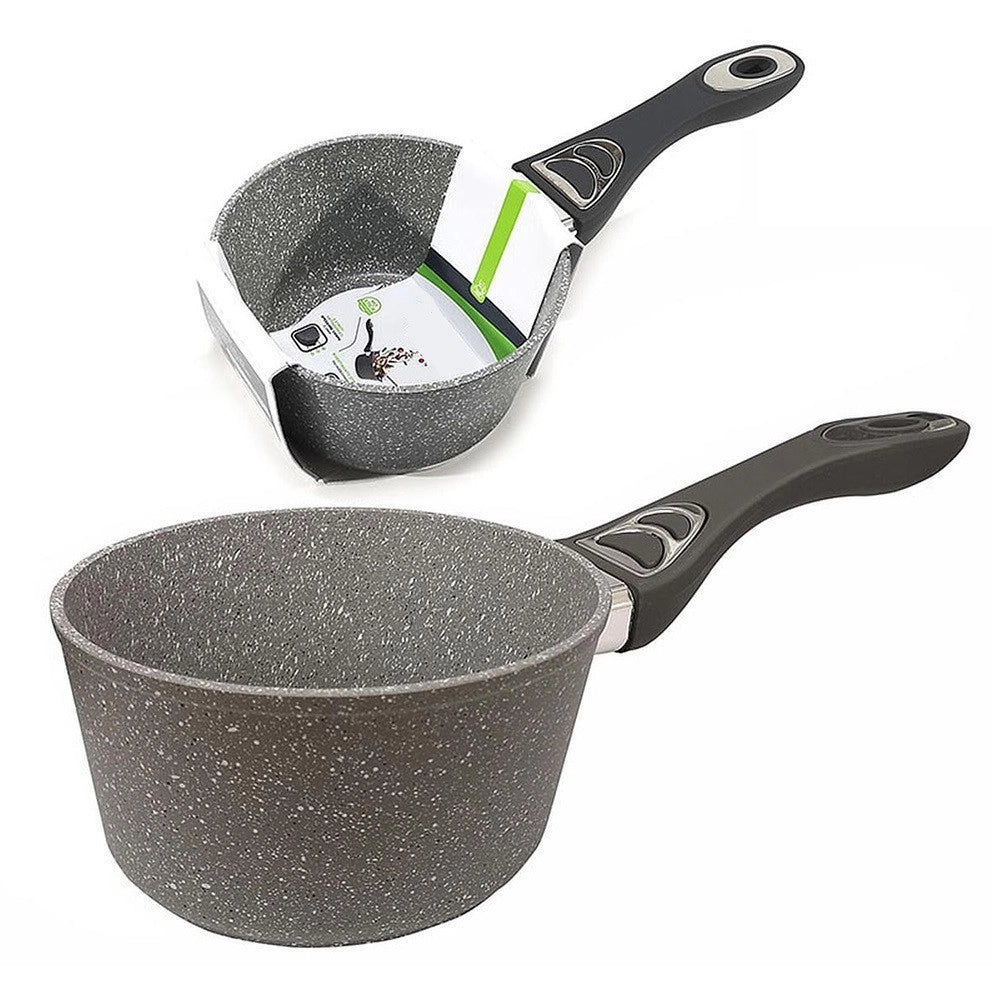 Trade Shop - Brocca Per Latte In Alluminio Antiaderente Rivestimento Pietra Manico Soft-touch ⌀16/18cm -