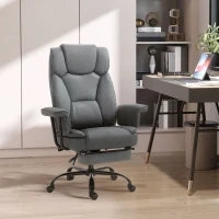 Sedia da Ufficio Ergonomica, Poltrona da Computer, Girevole a 360°, Regolabile in Altezza, con Poggiatesta e Braccioli Imbottiti, con Poggiapiedi, Similpelle, 68 x 80 x 120–126 cm