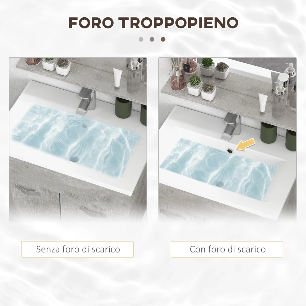 Easycomfort Set Mobili Bagno da 4 Pezzi con Lavabo da 60cm, Mobiletto, Colonna Bagno e Specchiera in Legno, Grigio