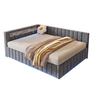 Letto Contenitore Matrimoniale 140x200 cm; USB e LED; con Schienale - in Velluto - Grigio