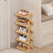 Sistema di conservazione per scarpe 5 strati pieghevole in bambù - piccolo - in legno - per ingresso - adatto per spazi piccoli - modello di conservazione per scarpe