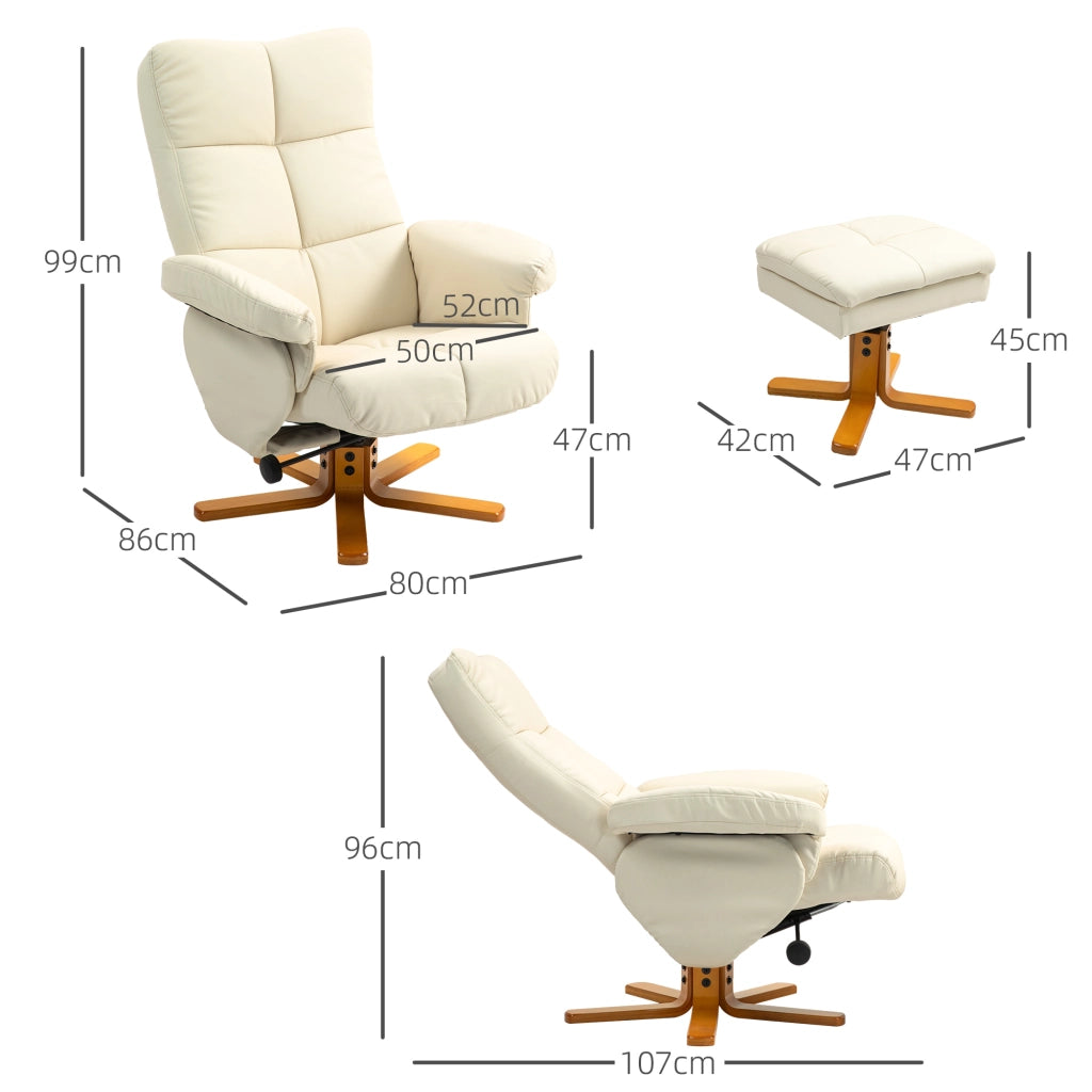 Poltrona relax girevole 360° con poggiapiedi e vano contenitore, reclinabile fino a 145°, bianco crema
