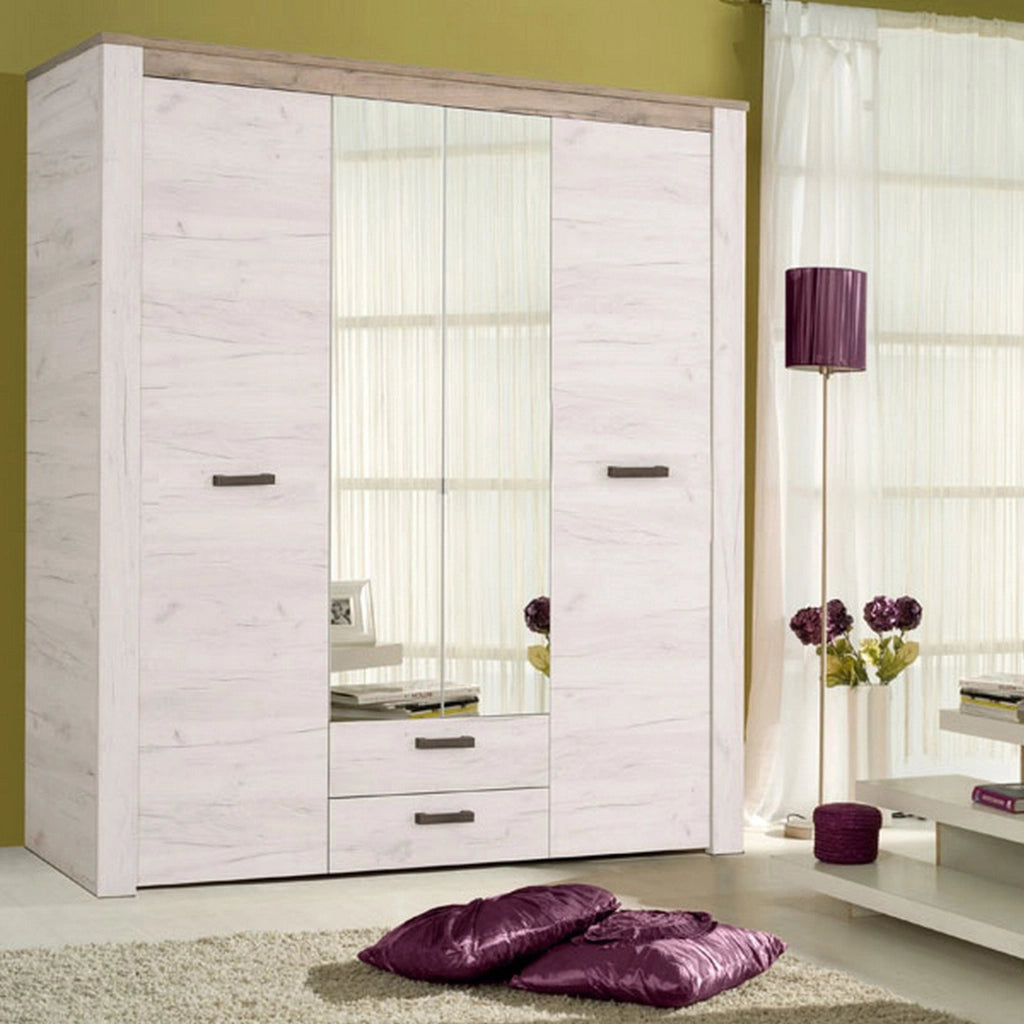 Armadio Camera da Letto Caiano, Guardaroba Grande 2 Cassetti, 198.5x206.5h cm Bianco Larice