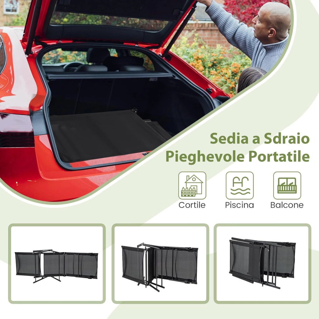 Set di 2 Lettini Prendisole da Giardino, con Schienale Regolabile, Sedia a Sdraio Pieghevole con Schienale Reclinabile, per Terrazzo Piscina Giardino, Portata 150 kg (Nero)