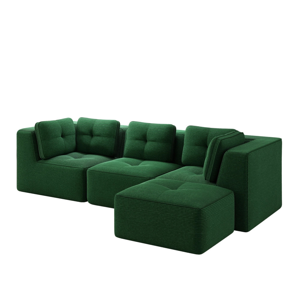 Divano angolare modulare in velluto a coste verde 297x177x69 cm; senza montaggio
