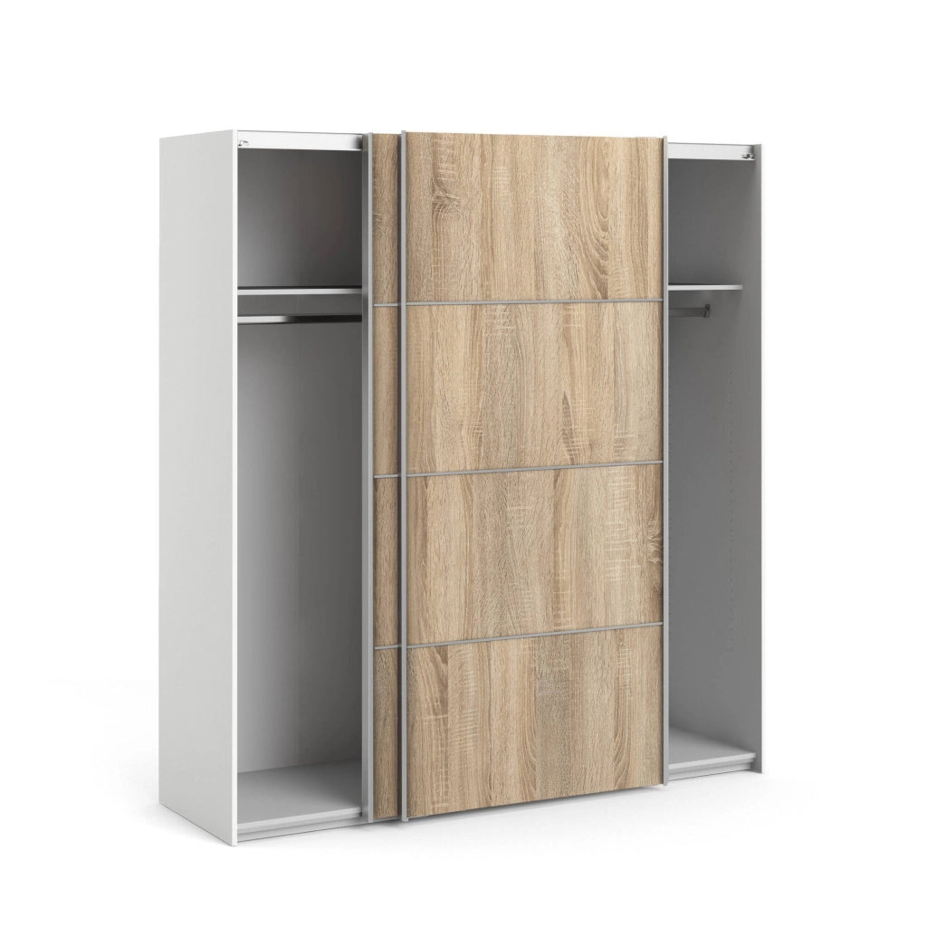 Guardaroba 2 ante Accadia, Mobile camera da letto, Cabina armadio portabiti, Armadio appendiabiti, 182x64 h202 cm, Quercia e Bianco