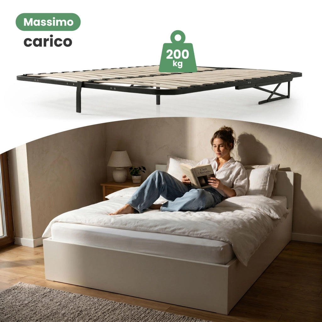 Letto con contenitore 140x200 cm rete sollevabile in metallo Bianco
