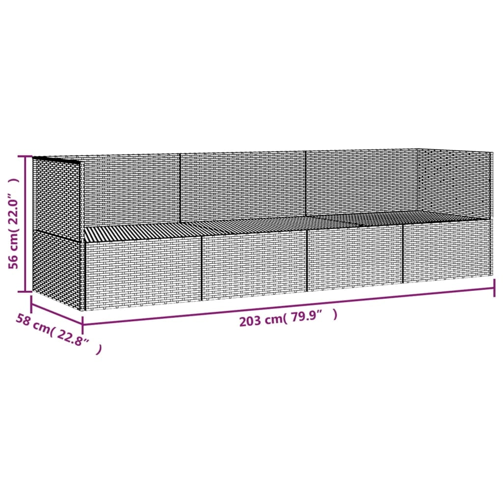 Divano da esterno 203 x 58 x 56 cm con cuscini resina intrecciata nera 02_0012019