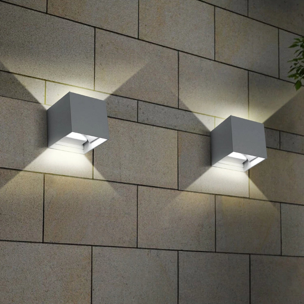 Trade Shop - Applique Led Cubo Grigio Lampada Da Parete 12w 1500l Luce Regolabile Updown Ip65 - -bianco Caldo      -