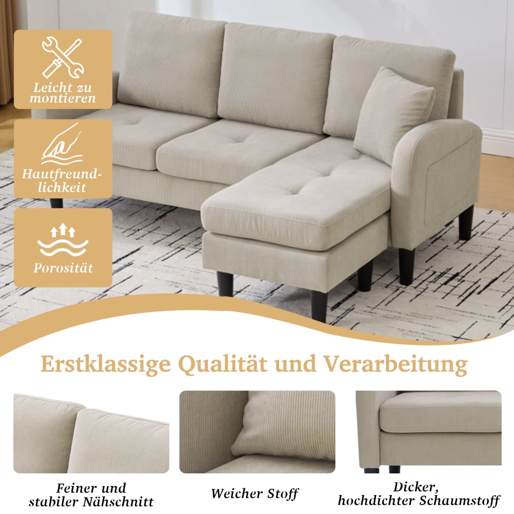 DIVANO Angolare Modulare con Chaise Longue 166 x 118 x 77 cm Corda Marrone Grigio