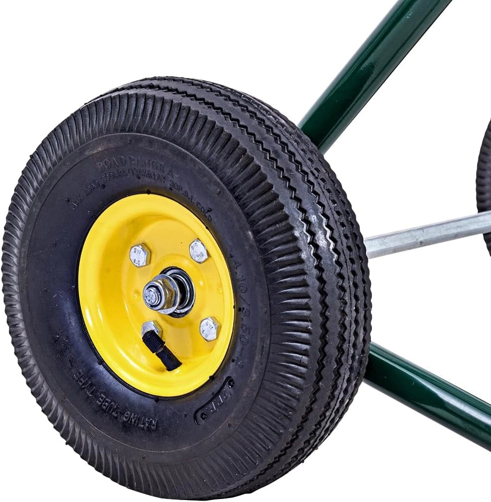 Carrello Avvolgitubo da Giardino, Avvolgitubo in Metallo con Manico e 2 Ruote Pneumatiche, per Tubi di 3/4", Fino 61 Metri, 71 x 53 x 96,5 cm, Verde
