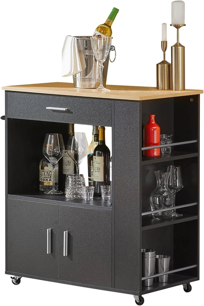 Mobile Cucina Salvaspazio Credenza Cucina Carrello Cucina con Ruote Mobiletto Cucina Dispensa Madia Cucina Mobile Cucina con Ripiani nero 82x46x88 cm FKW113‑SCH