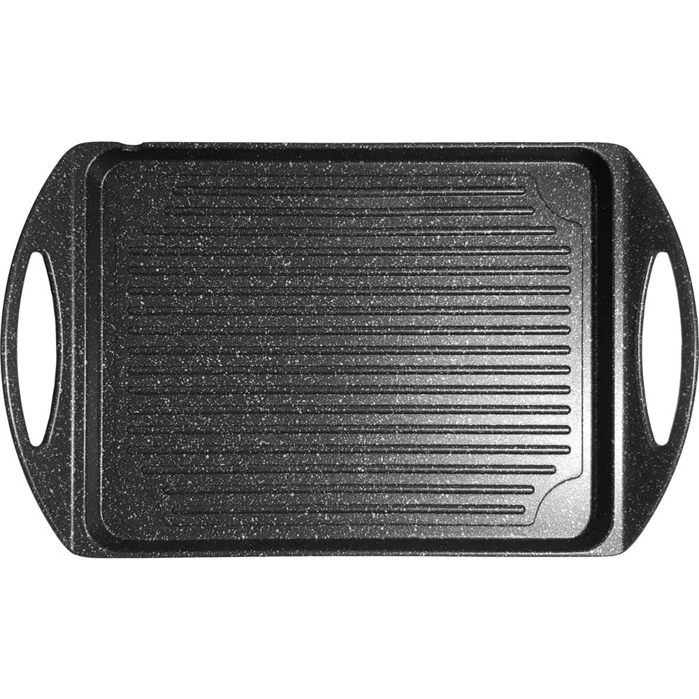 Trade Shop - Piastra Grill Con 2 Manici Fondo A Induzione 2 Strati Antiaderenti Con Superficie Rigata -