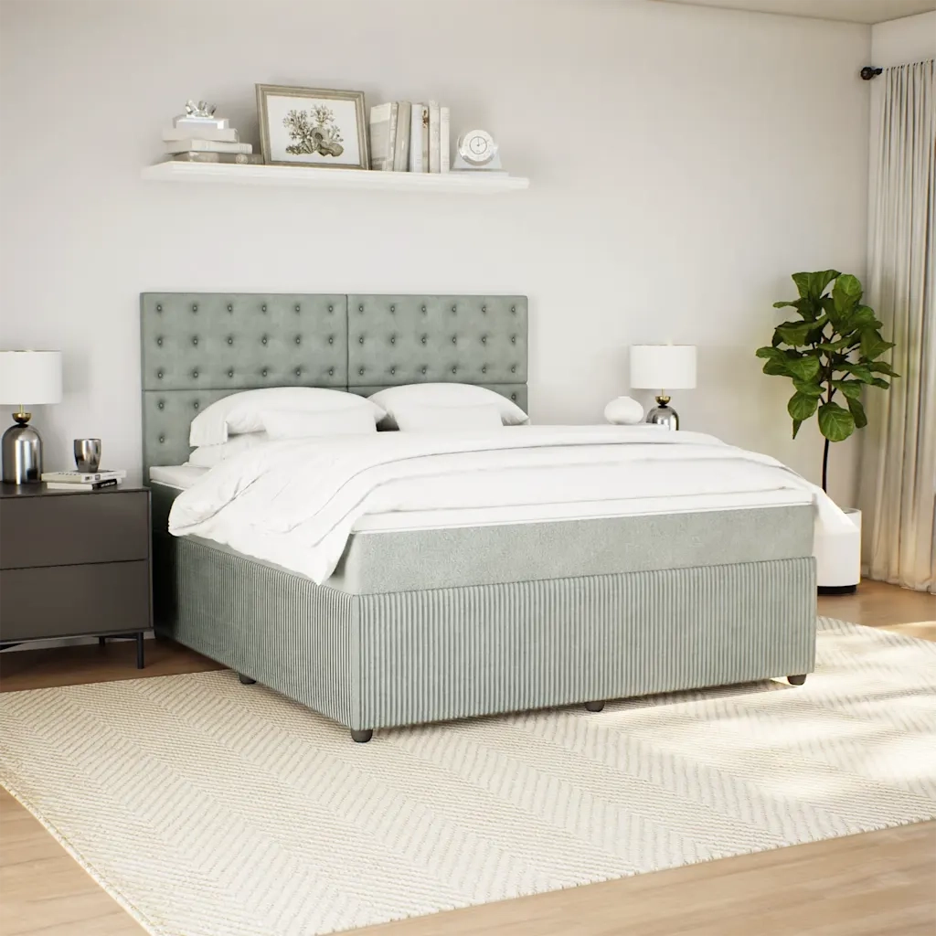 Giroletto a Molle con Materasso Grigio Chiaro 180x200cm Velluto