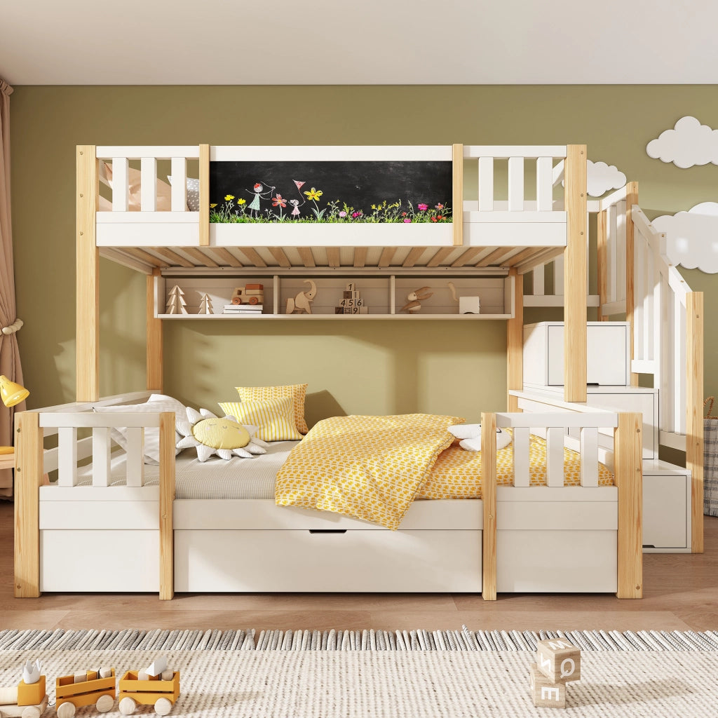 LETTO A CASTELLO 90/140x200 cm Legno Bianco e Naturale