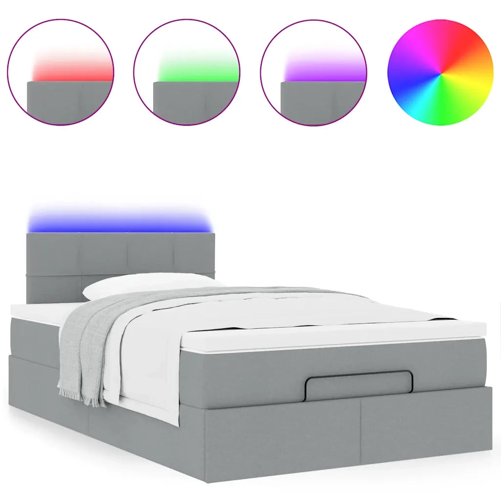 Pouf Letto con Materasso Grigio Chiaro 120x200 cm in Tessuto