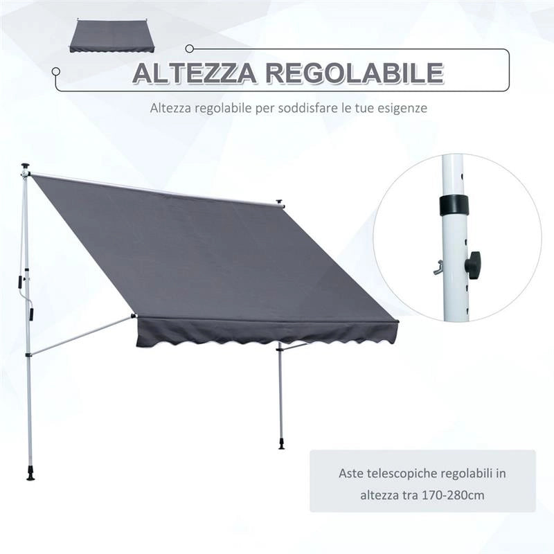 TENDA DA SOLE A BRACCI CON MANOVELLA 300 X 150 CM COLORE GRIGIO