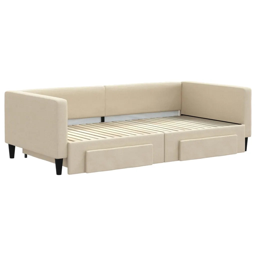 Divano Letto Estraibile con Cassetti-Sofa Letto-Daybed Crema 100x200cm in Tessuto 963632
