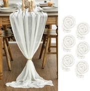 Tessuto di Gauze Boho in Ivoor, 6 pezzi, Tavolo da Cucina Decorativo 80x300 cm, Decorazione per Interno, Vacanza, Matrimonio, Festa, Compleanno