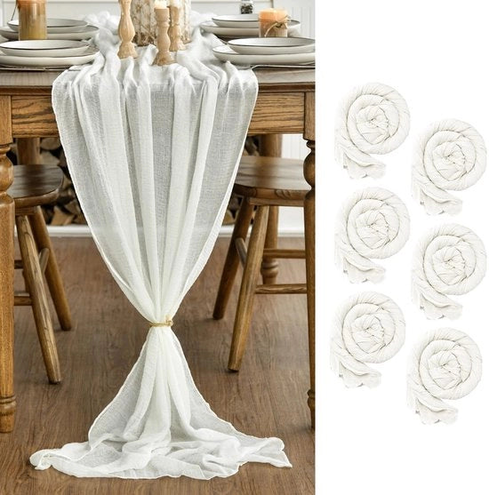 Tessuto di Gauze Boho in Ivoor, 6 pezzi, Tavolo da Cucina Decorativo 80x300 cm, Decorazione per Interno, Vacanza, Matrimonio, Festa, Compleanno