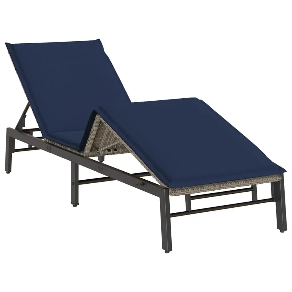 Lettino Prendisole con Cuscino Grigio in Polyrattan 4104086
