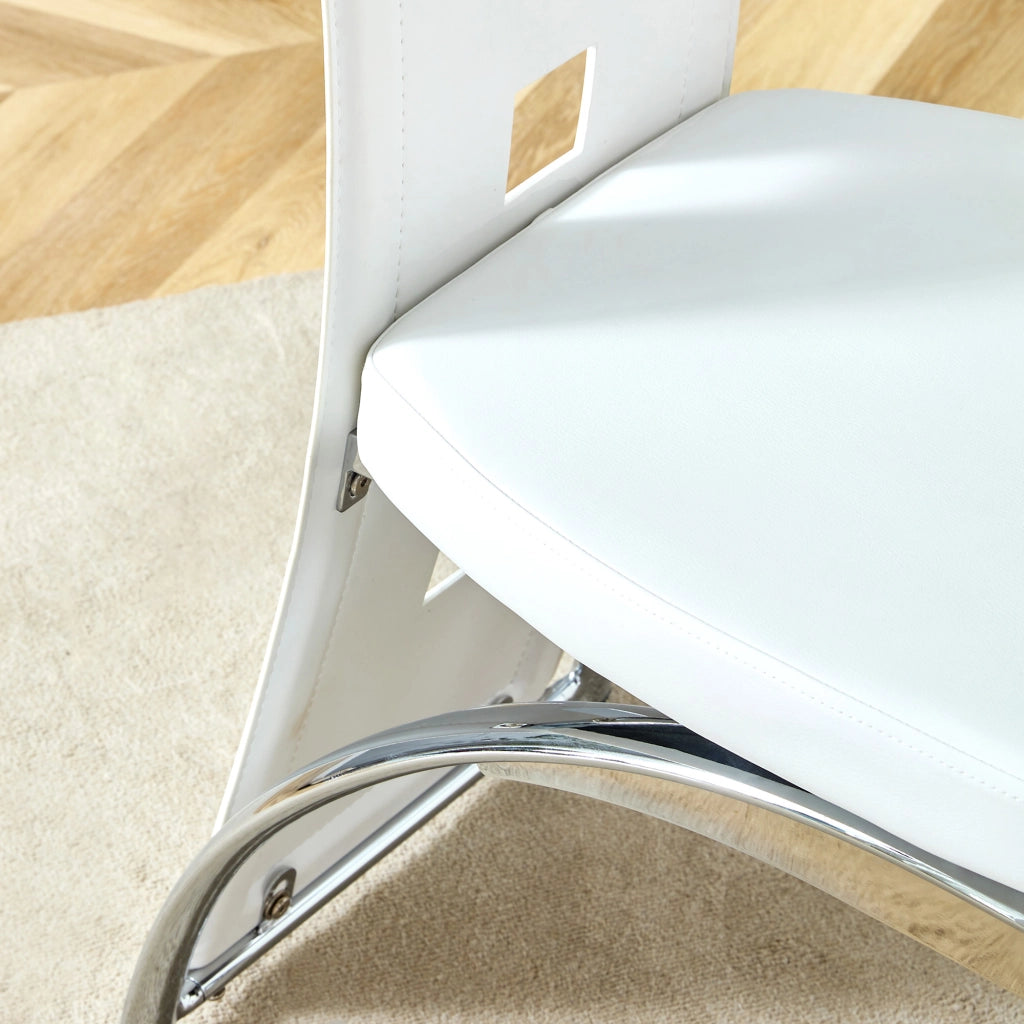 Sedia da pranzo 2 pezzi con schienale a motivo geometrico, PU bianco, gambe in metallo argentato 102,5 cm