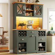 Mobile Cucina Alto con Ante in Vetro e LED, Portabottiglie ¨C MINIMAL ¨C Verde 120x45x188 cm