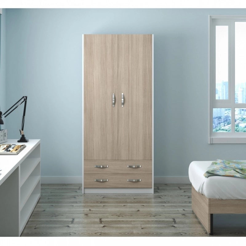 (3c) Armadio 2 ante e 2 cassetti cassa Bianco frontale olmo Cm 91x52xH 210