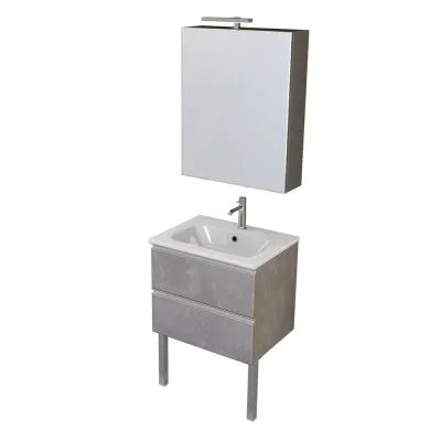 Mobile bagno sospeso 60 cm grigio cemento con lavabo e specchio contenitore Master