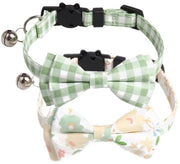 Set di Collare per Gatti di 2 pezzi - Collare Adattabile - Chiusura di Sicurezza - Campanello - Ricami Carini - Materiale: Tessuto, Lega