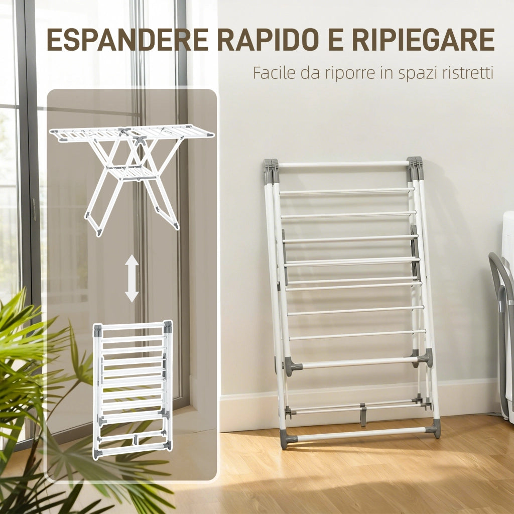 Stendibiancheria a 2 Livelli Regolabile in Altezza ¨C zephmum ¨C Bianco, Metallo e Plastica, 156.5x61.5x97 cm